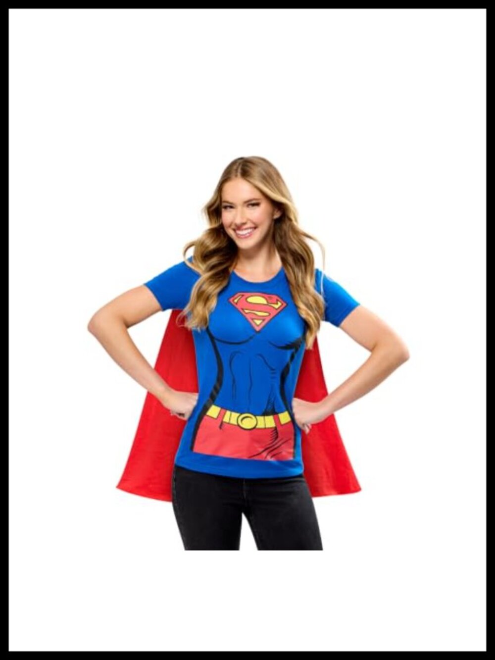 Supergirl Costume T-Shirt With Detachable Cape Fitted Cotton Cosplay Halloween